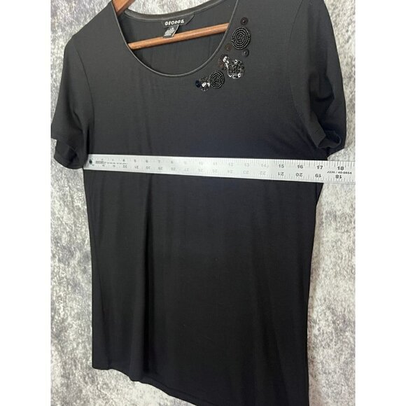 George Black Circles Beaded Short Sleeve Top Knit Stretch women's Medium 8-10 - Picture 8 of 12